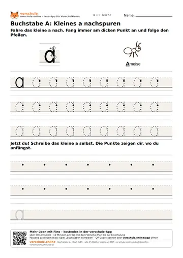 Buchstabe A: Kleines a nachspuren