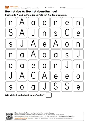 Buchstabe A: Buchstaben-Suchsel