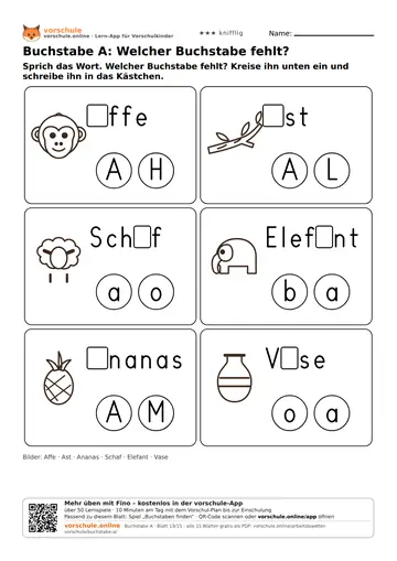 Buchstabe A: Welcher Buchstabe fehlt?