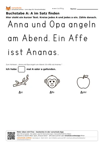 Buchstabe A: A im Satz finden
