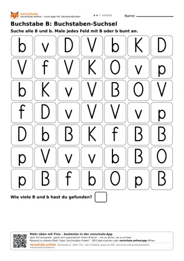Buchstabe B: Buchstaben-Suchsel