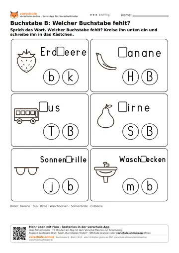Buchstabe B: Welcher Buchstabe fehlt?