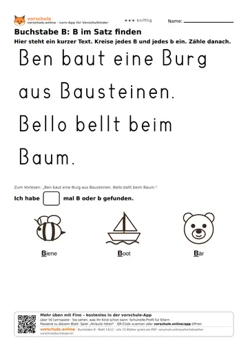Buchstabe B: B im Satz finden