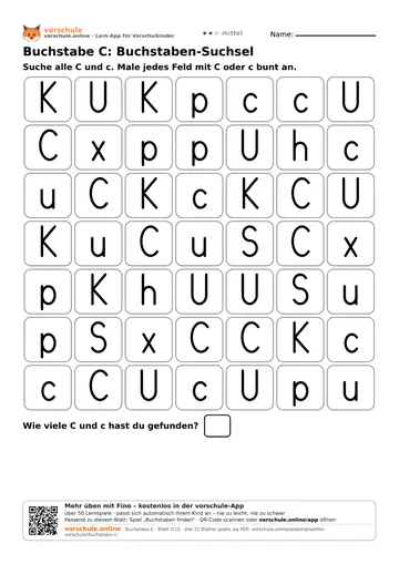 Buchstabe C: Buchstaben-Suchsel