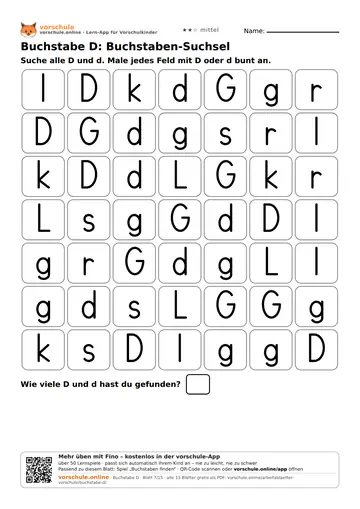 Buchstabe D: Buchstaben-Suchsel