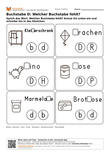 Buchstabe D: Welcher Buchstabe fehlt?
