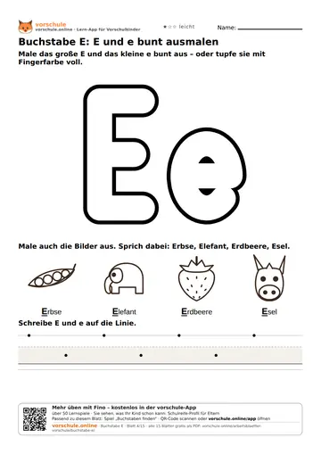Buchstabe E: E und e bunt ausmalen