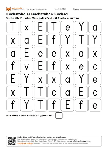 Buchstabe E: Buchstaben-Suchsel
