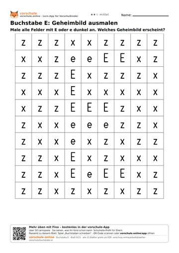 Buchstabe E: Geheimbild ausmalen