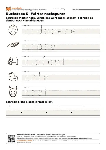 Buchstabe E: Wörter nachspuren