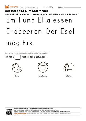 Buchstabe E: E im Satz finden