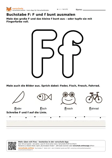 Buchstabe F: F und f bunt ausmalen