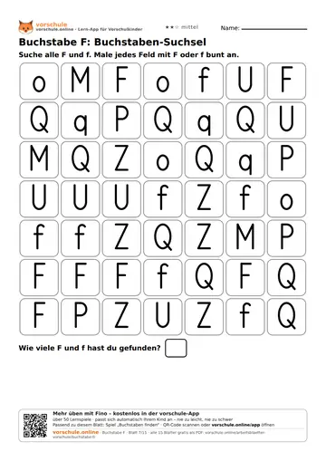 Buchstabe F: Buchstaben-Suchsel