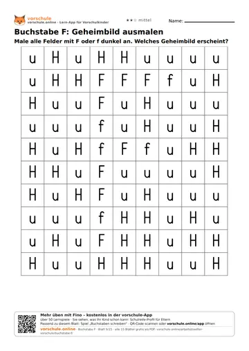 Buchstabe F: Geheimbild ausmalen