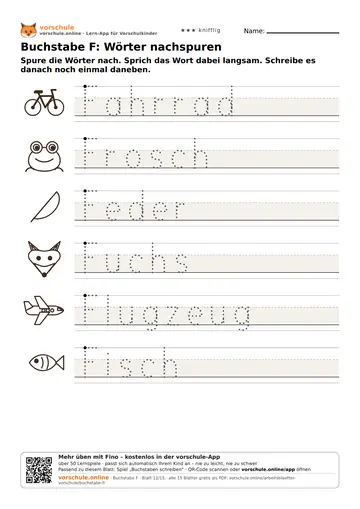 Buchstabe F: Wörter nachspuren