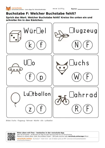 Buchstabe F: Welcher Buchstabe fehlt?