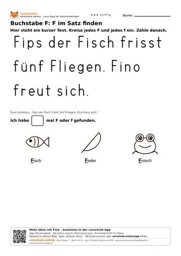 Buchstabe F: F im Satz finden