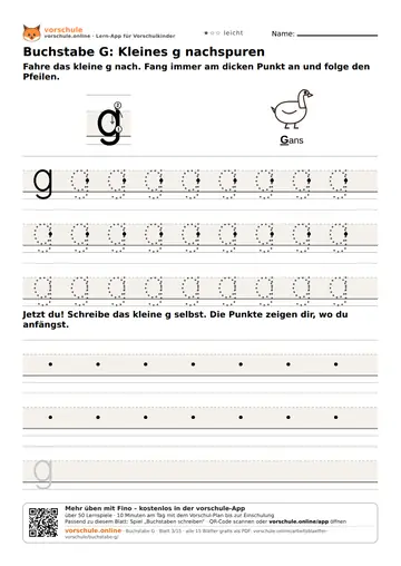 Buchstabe G: Kleines g nachspuren