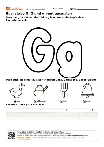 Buchstabe G: G und g bunt ausmalen