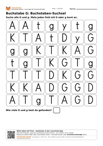 Buchstabe G: Buchstaben-Suchsel