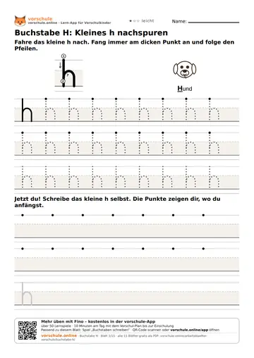 Buchstabe H: Kleines h nachspuren