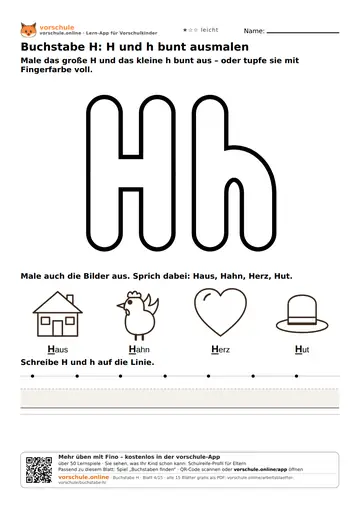 Buchstabe H: H und h bunt ausmalen