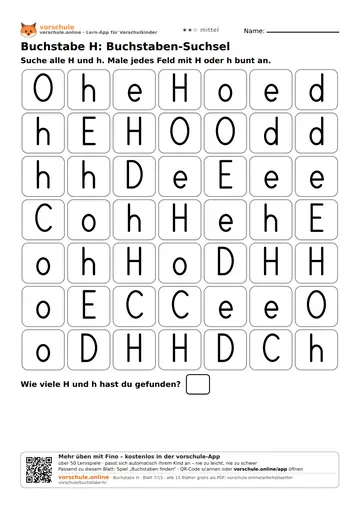 Buchstabe H: Buchstaben-Suchsel
