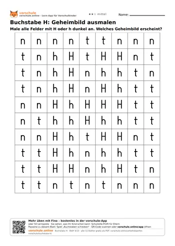 Buchstabe H: Geheimbild ausmalen