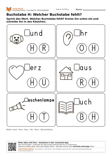 Buchstabe H: Welcher Buchstabe fehlt?