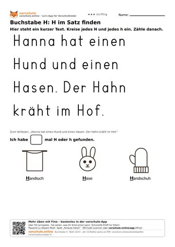 Buchstabe H: H im Satz finden