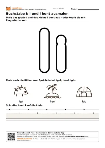 Buchstabe I: I und i bunt ausmalen