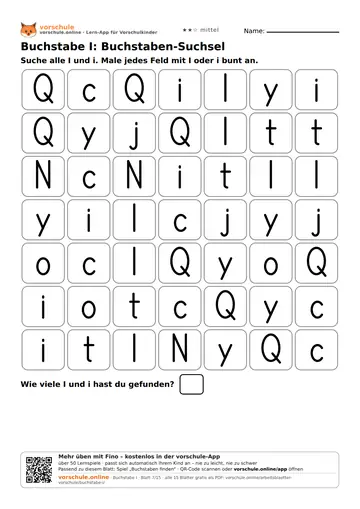Buchstabe I: Buchstaben-Suchsel