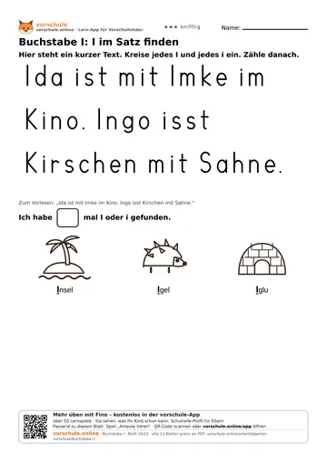 Buchstabe I: I im Satz finden