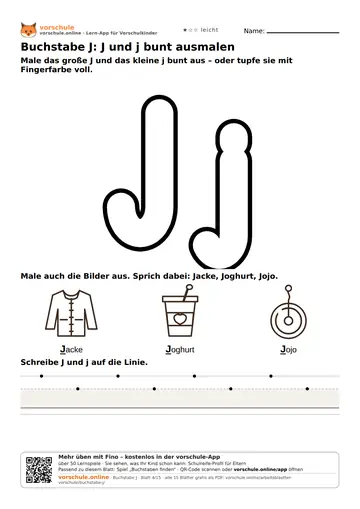Buchstabe J: J und j bunt ausmalen