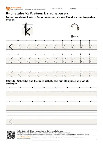 Buchstabe K: Kleines k nachspuren