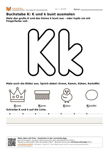 Buchstabe K: K und k bunt ausmalen
