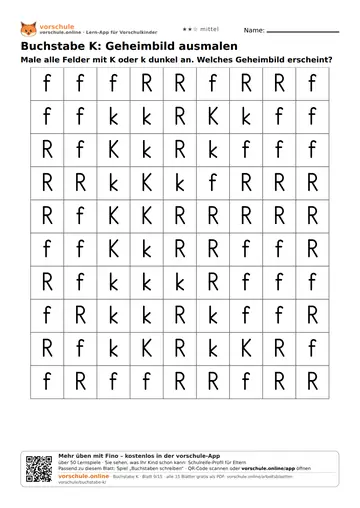 Buchstabe K: Geheimbild ausmalen