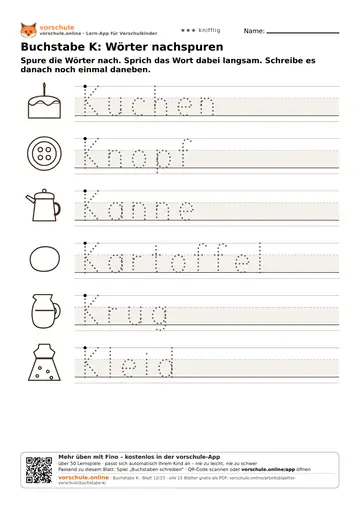 Buchstabe K: Wörter nachspuren
