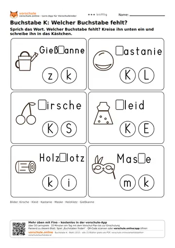 Buchstabe K: Welcher Buchstabe fehlt?