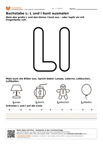 Buchstabe L: L und l bunt ausmalen