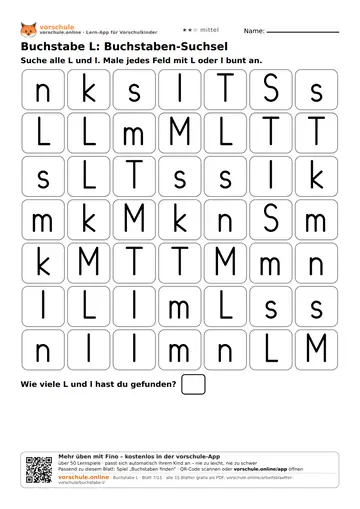 Buchstabe L: Buchstaben-Suchsel