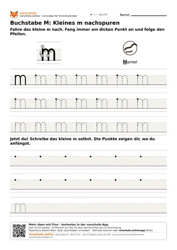 Buchstabe M: Kleines m nachspuren