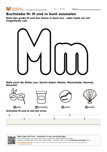 Buchstabe M: M und m bunt ausmalen