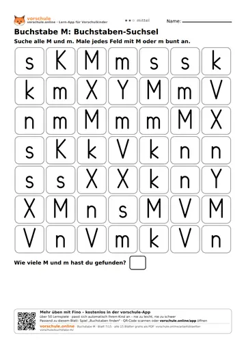 Buchstabe M: Buchstaben-Suchsel