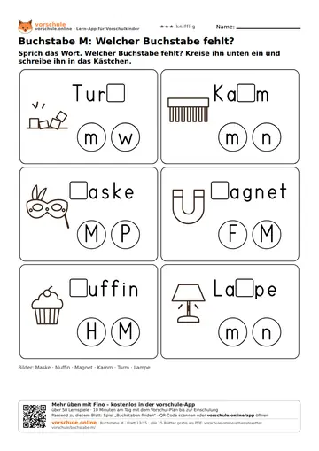 Buchstabe M: Welcher Buchstabe fehlt?