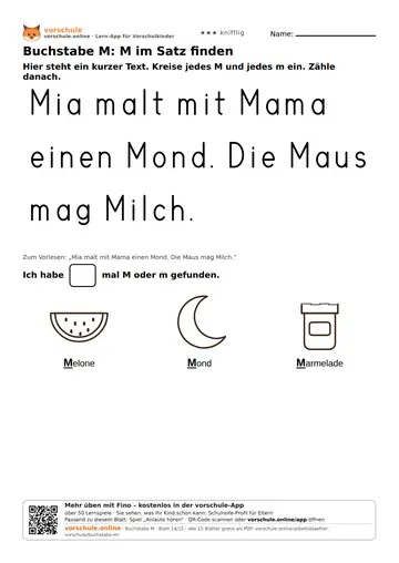 Buchstabe M: M im Satz finden