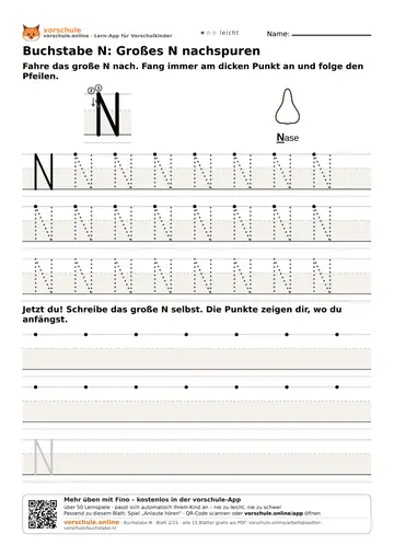 Buchstabe N: Großes N nachspuren