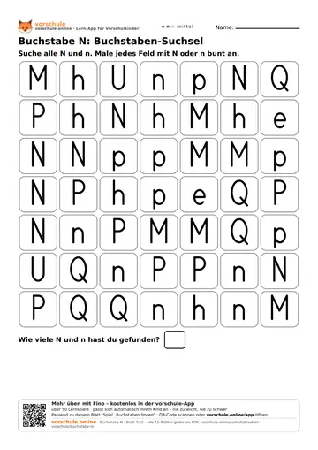 Buchstabe N: Buchstaben-Suchsel