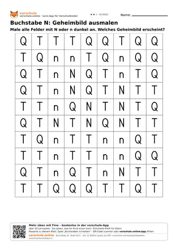 Buchstabe N: Geheimbild ausmalen
