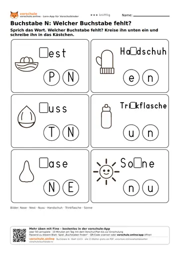 Buchstabe N: Welcher Buchstabe fehlt?
